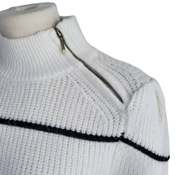 WHBM NWT Side Zip Mock Neck Detail Striped Sweater Puffy Sleeves S - Picture 2 of 13